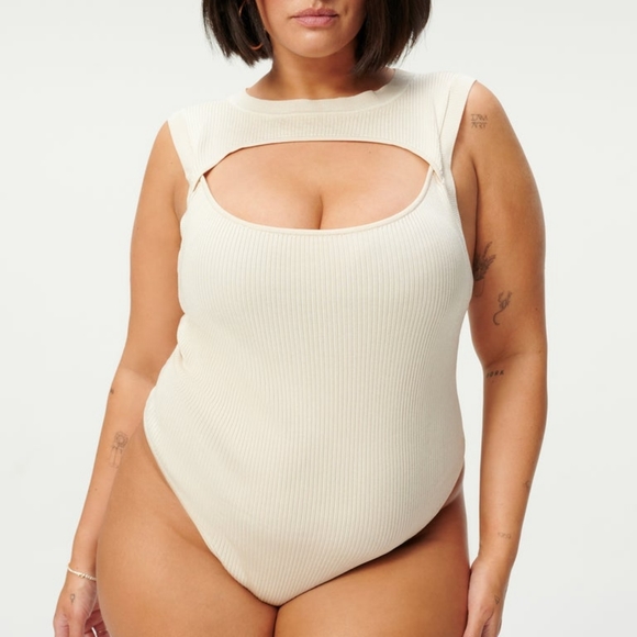 NWOT Good American Plaited Rib Cut Out Bodysuit - Picture 2 of 6